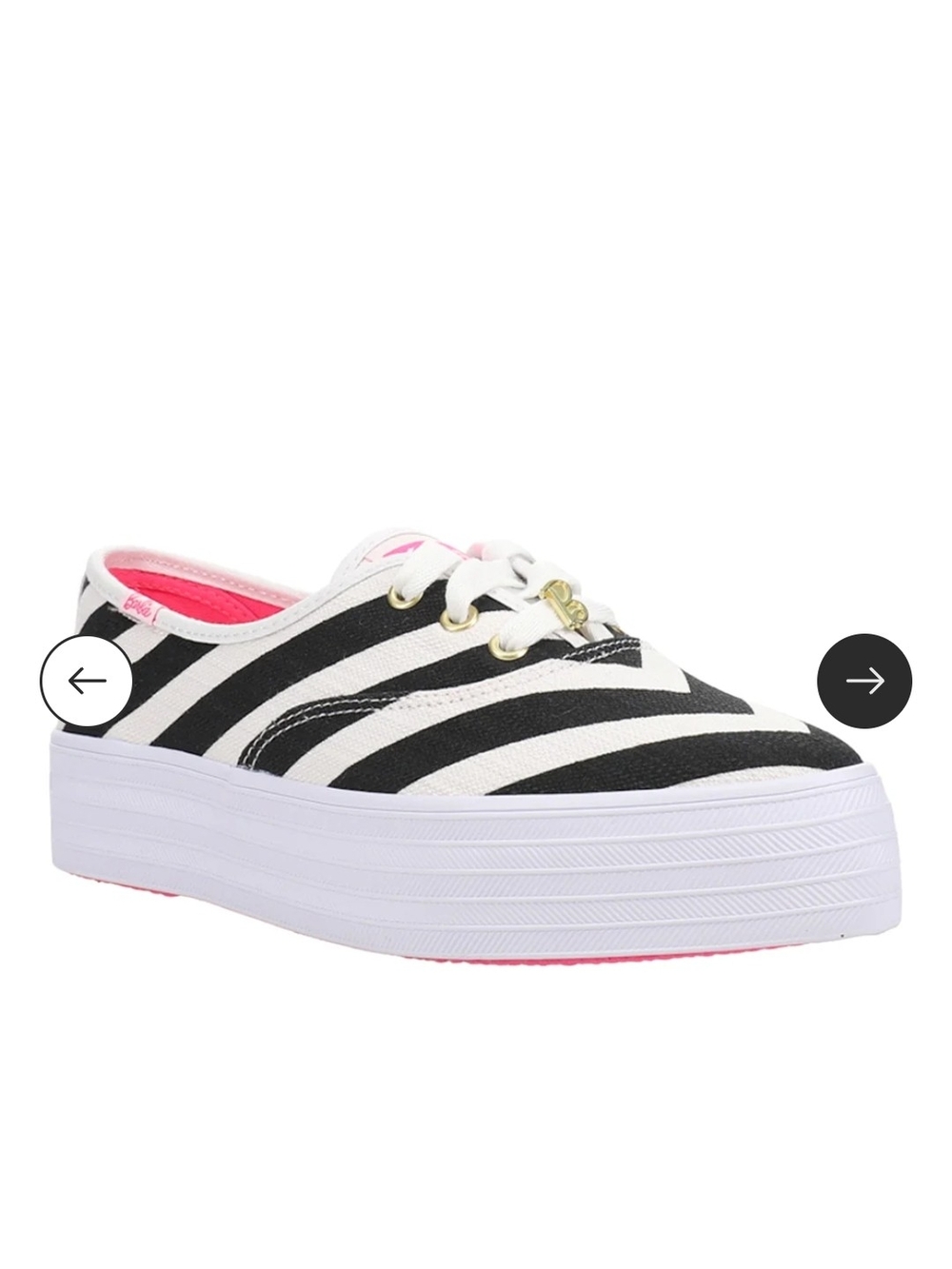 Keds Black & White Striped Platform Slip-On Sneakers with Pink Lining